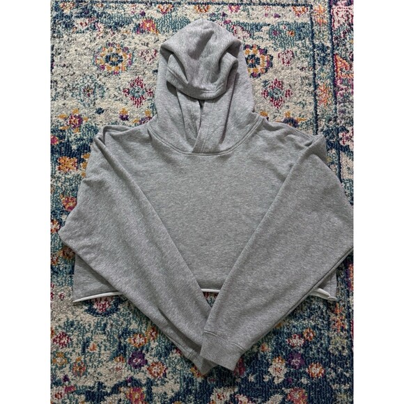TNA Aritzia Gray Oversized‎ Cropped Hoodie Sweatshirt Women's Size XL - Picture 4 of 9
